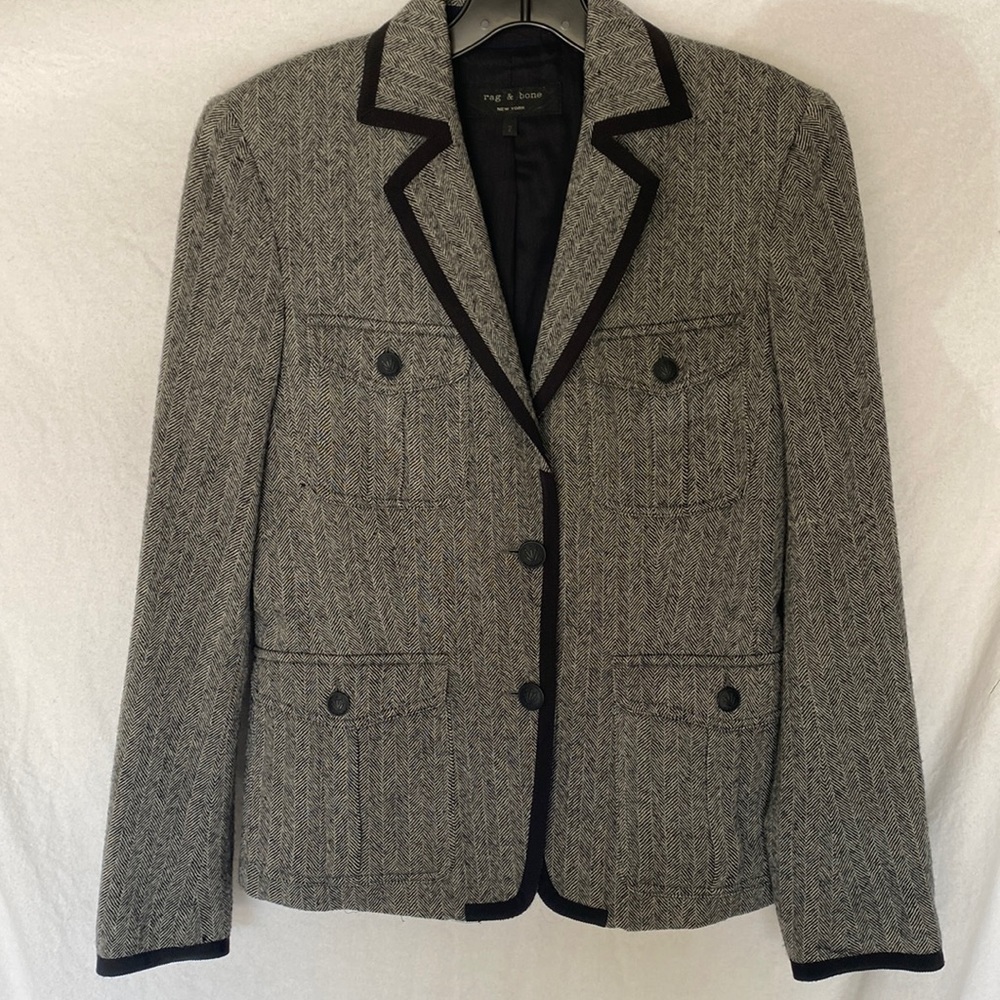 Rag & Bone New York Houndstooth Wool Blazer in black/gray
